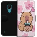 Miniatyrbild 1 av 3: Motorola Moto E7 Plånboksfodral Kawaii Capybara Hjärtan Anime Stil Söt Design Djurmotiv TikTok Populärt Present Tjej