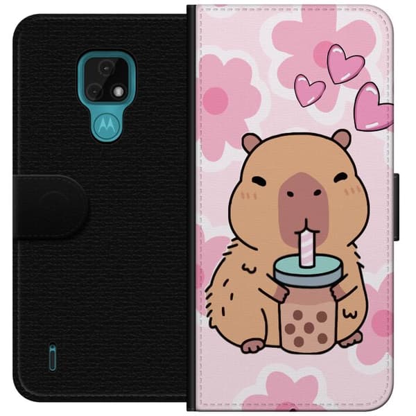 Motorola Moto E7 Plånboksfodral Kawaii Capybara Hjärtan Anime Stil Söt Design Djurmotiv TikTok Populärt Present Tjej