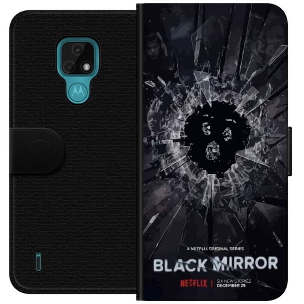 Motorola Moto E7 Plånboksfodral Black Mirror Sci-Fi Netflix Serie Dystopi Teknik Cyberpunk Mörkt TV Spelmotiv