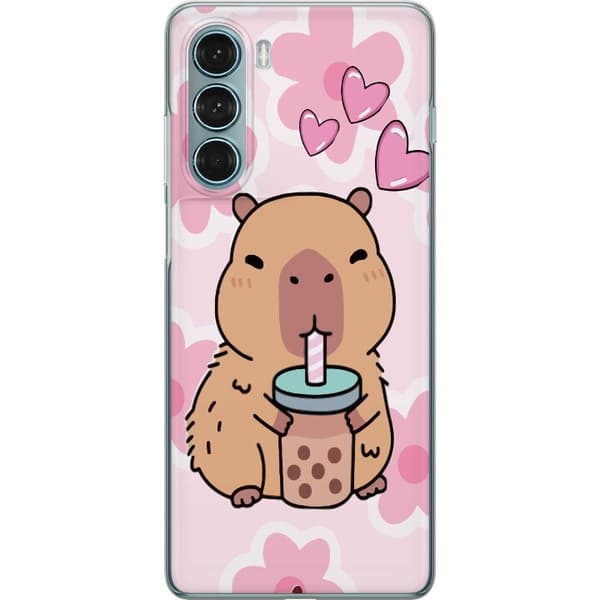 Motorola Moto G200 5G Genomskinligt Skal Kawaii Capybara Hjärtan Anime Stil Söt Design Djurmotiv TikTok Populärt Present Tjej
