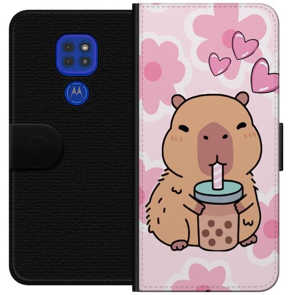 Motorola Moto G9 Play Plånboksfodral Kawaii Capybara Hjärtan Anime Stil Söt Design Djurmotiv TikTok Populärt Present Tjej