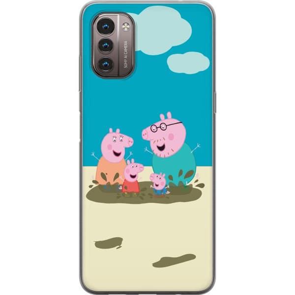 Nokia G21 Gennemsigtig cover Greta Gris Familie Georg Mudderpøl Børnemotiv Serie Populær Børnekarakter Glæde