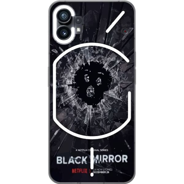 Nothing Phone (1) Läpinäkyvä kuori Black Mirror Sci-Fi Netflix -sarja Dystopia Teknologia Cyberpunk Synkkä TV Videopeli Teema
