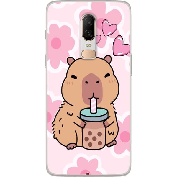 OnePlus 6 Gjennomsiktig deksel Kawaii Capybara Hjerteanime Stil Søt Design Dyretema TikTok Populær Gave Jente