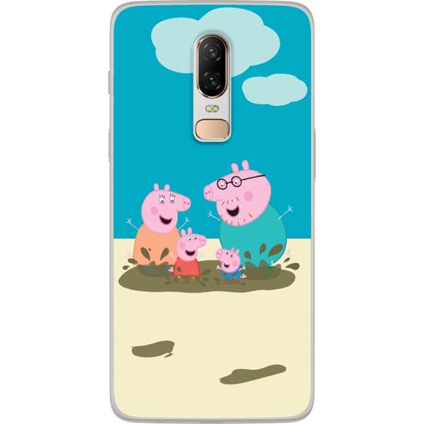 OnePlus 6 Genomskinligt Skal Greta Gris Familjen George Lerpöl Barnmotiv Serie Populär Barnkaraktär Glädje