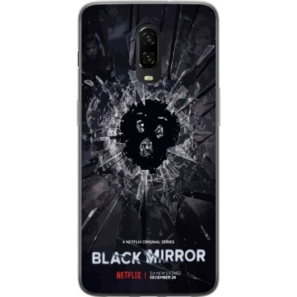 OnePlus 6T Läpinäkyvä kuori Black Mirror Sci-Fi Netflix -sarja Dystopia Teknologia Cyberpunk Synkkä TV Videopeli Teema