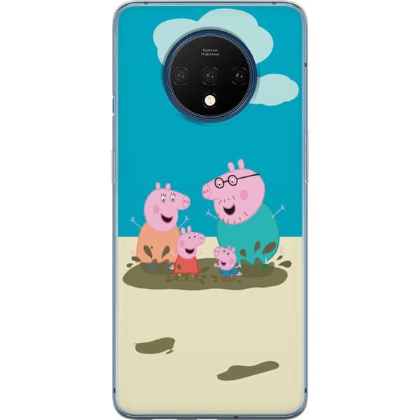 OnePlus 7T Gennemsigtig cover Greta Gris Familie Georg Mudderpøl Børnemotiv Serie Populær Børnekarakter Glæde