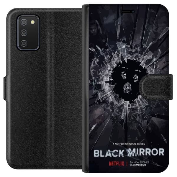 Samsung Galaxy A02s Lommeboketui Black Mirror Sci-Fi Netflix Serie Dystopi Teknologi Cyberpunk Mørkt TV Videospill Tema