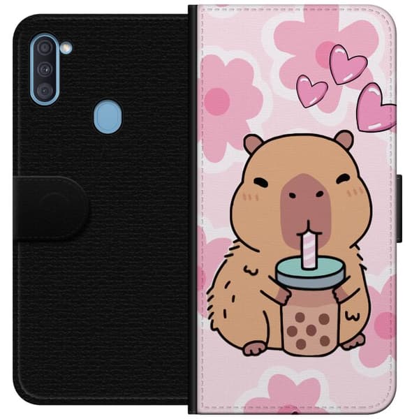 Samsung Galaxy A11 Lommeboketui Kawaii Capybara Hjerteanime Stil Søt Design Dyretema TikTok Populær Gave Jente