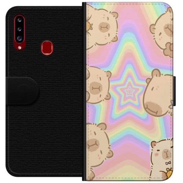 Samsung Galaxy A20s Lompakkokotelo Kawaii Capybara Galaxy Söpö Anime Eläin Avaruusteema Kawaii Trendi Lahja TikTok-suunnittelu