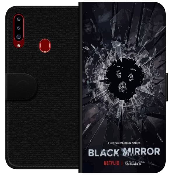 Samsung Galaxy A20s Lommeboketui Black Mirror Sci-Fi Netflix Serie Dystopi Teknologi Cyberpunk Mørkt TV Videospill Tema
