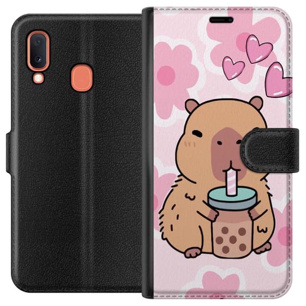 Samsung Galaxy A20e Lommeboketui Kawaii Capybara Hjerteanime Stil Søt Design Dyretema TikTok Populær Gave Jente