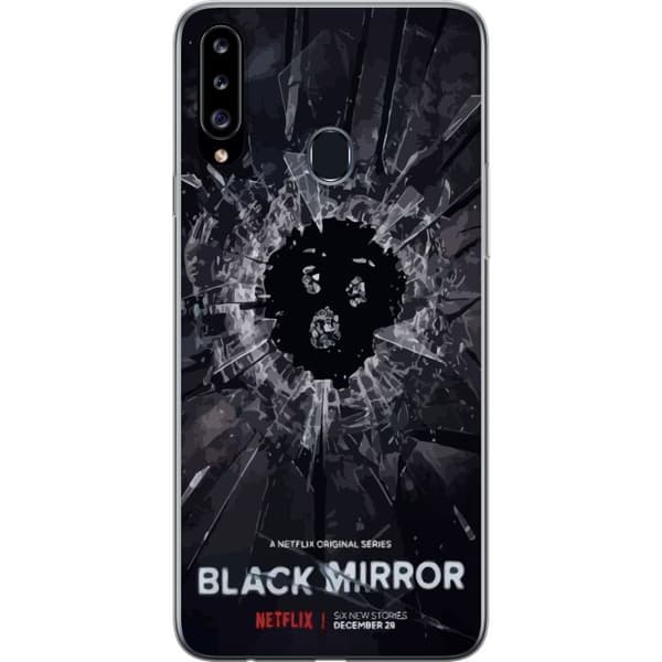 Samsung Galaxy A20s Gjennomsiktig deksel Black Mirror Sci-Fi Netflix Serie Dystopi Teknologi Cyberpunk Mørkt TV Videospill Tema
