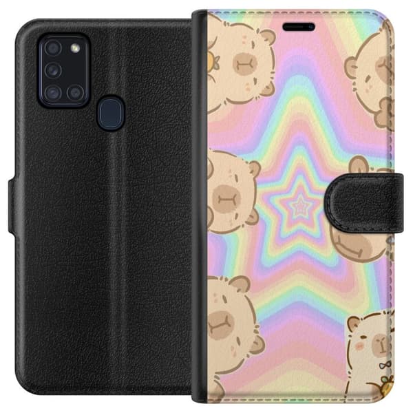 Samsung Galaxy A21s Lompakkokotelo Kawaii Capybara Galaxy Söpö Anime Eläin Avaruusteema Kawaii Trendi Lahja TikTok-suunnittelu