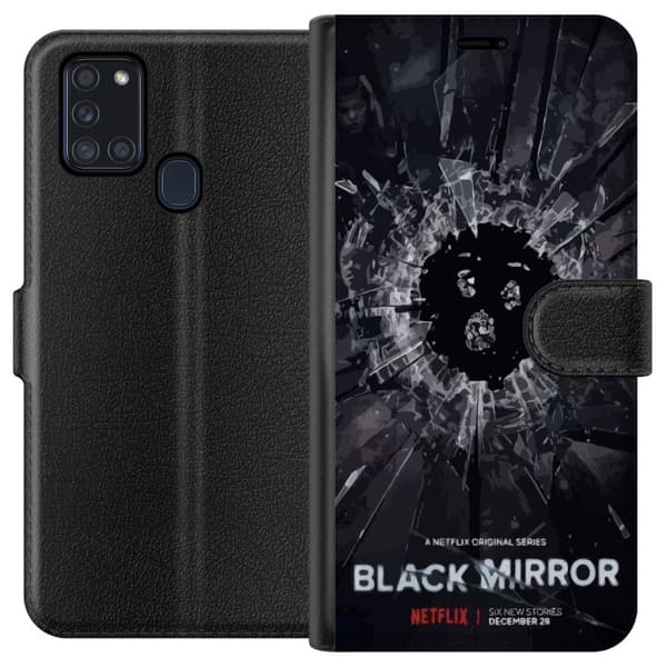 Samsung Galaxy A21s Tegnebogsetui Black Mirror Sci-Fi Netflix Serie Dystopi Teknologi Cyberpunk Mørkt TV Videospil Tema