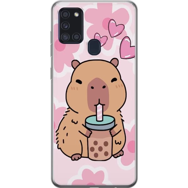 Samsung Galaxy A21s Gjennomsiktig deksel Kawaii Capybara Hjerteanime Stil Søt Design Dyretema TikTok Populær Gave Jente
