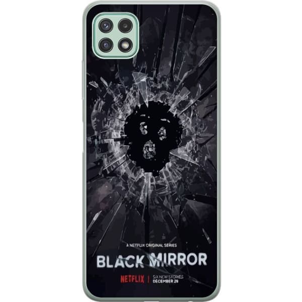 Samsung Galaxy A22 5G Läpinäkyvä kuori Black Mirror Sci-Fi Netflix -sarja Dystopia Teknologia Cyberpunk Synkkä TV Videopeli Teema
