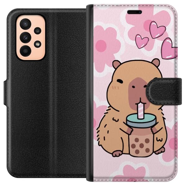 Samsung Galaxy A23 Plånboksfodral Kawaii Capybara Hjärtan Anime Stil Söt Design Djurmotiv TikTok Populärt Present Tjej