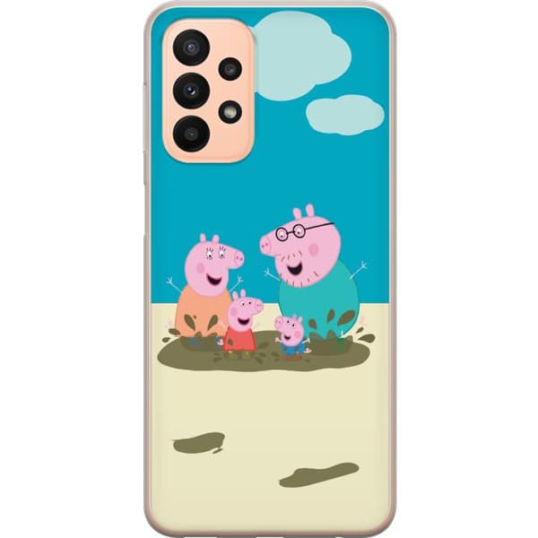 Samsung Galaxy A23 Gennemsigtig cover Greta Gris Familie Georg Mudderpøl Børnemotiv Serie Populær Børnekarakter Glæde