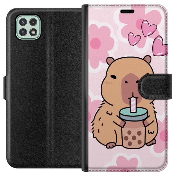 Samsung Galaxy A22 5G Tegnebogsetui Kawaii Capybara Hjerte Anime Stil Sød Design Dyremotiv TikTok Populær Gave Pige