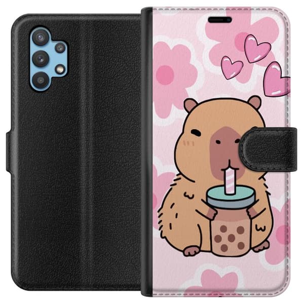 Samsung Galaxy A32 5G Tegnebogsetui Kawaii Capybara Hjerte Anime Stil Sød Design Dyremotiv TikTok Populær Gave Pige
