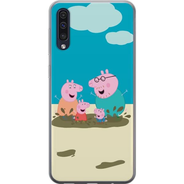 Samsung Galaxy A50 Gennemsigtig cover Greta Gris Familie Georg Mudderpøl Børnemotiv Serie Populær Børnekarakter Glæde