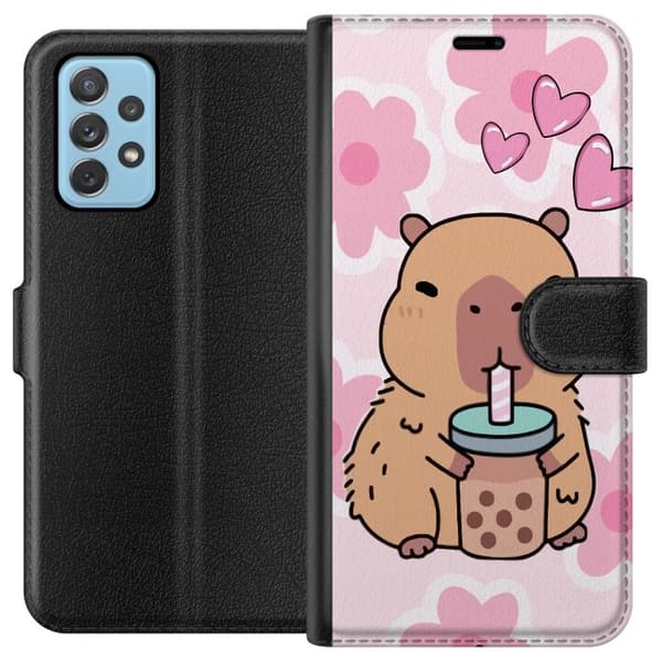 Samsung Galaxy A52 5G Tegnebogsetui Kawaii Capybara Hjerte Anime Stil Sød Design Dyremotiv TikTok Populær Gave Pige