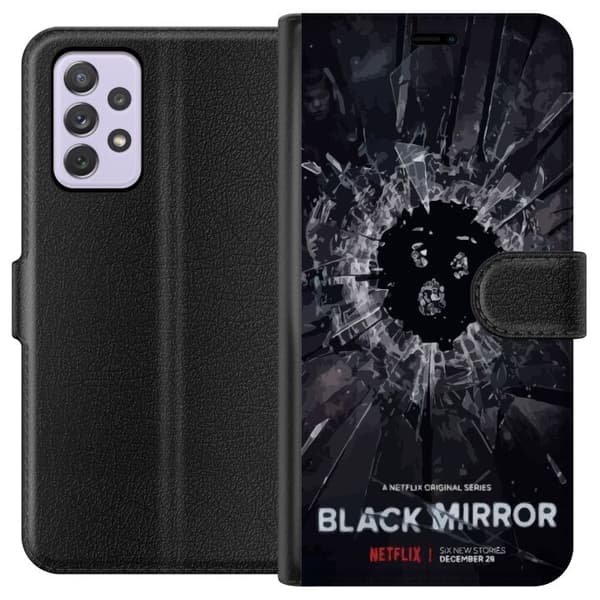 Samsung Galaxy A52s 5G Lompakkokotelo Black Mirror Sci-Fi Netflix -sarja Dystopia Teknologia Cyberpunk Synkkä TV Videopeli Teema