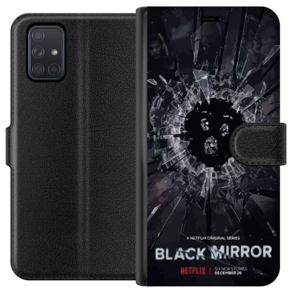 Samsung Galaxy A71 Lompakkokotelo Black Mirror Sci-Fi Netflix -sarja Dystopia Teknologia Cyberpunk Synkkä TV Videopeli Teema