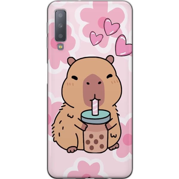 Samsung Galaxy A7 (2018) Gennemsigtig cover Kawaii Capybara Hjerte Anime Stil Sød Design Dyremotiv TikTok Populær Gave Pige