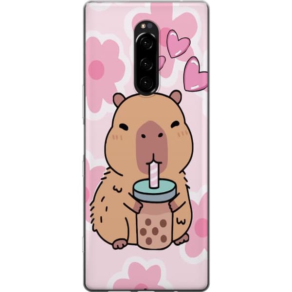 Sony Xperia 1 Gennemsigtig cover Kawaii Capybara Hjerte Anime Stil Sød Design Dyremotiv TikTok Populær Gave Pige