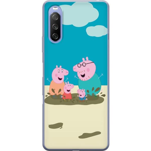 Sony Xperia 10 III Gennemsigtig cover Greta Gris Familie Georg Mudderpøl Børnemotiv Serie Populær Børnekarakter Glæde