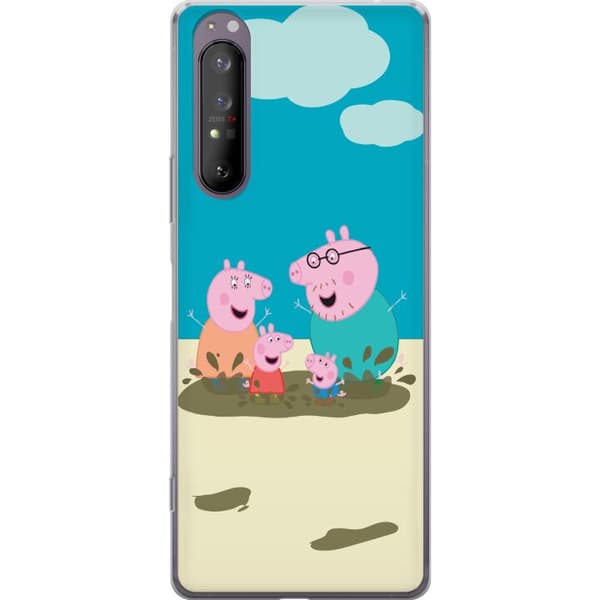 Sony Xperia 1 II Gennemsigtig cover Greta Gris Familie Georg Mudderpøl Børnemotiv Serie Populær Børnekarakter Glæde