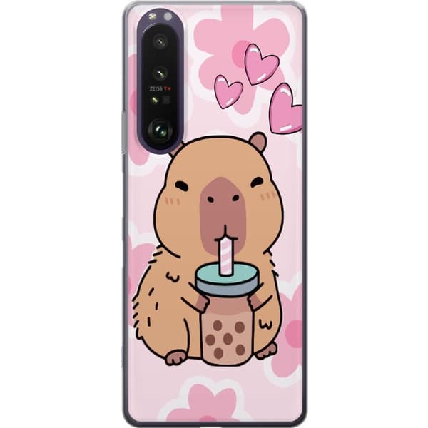 Sony Xperia 1 III Genomskinligt Skal Kawaii Capybara Hjärtan Anime Stil Söt Design Djurmotiv TikTok Populärt Present Tjej