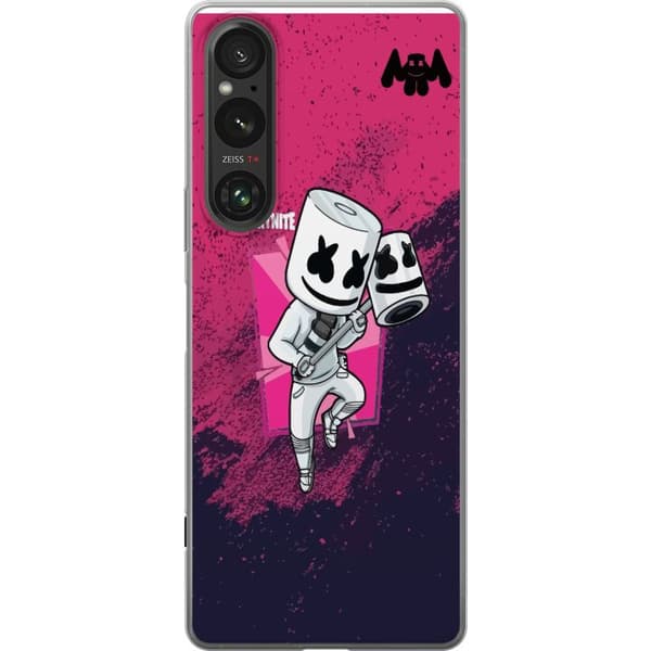 Sony Xperia 1 V Genomskinligt Skal Marshmello Fortnite Skin Emote Gaming DJ Karaktär Populärt Motiv Barn Ungdom Trend