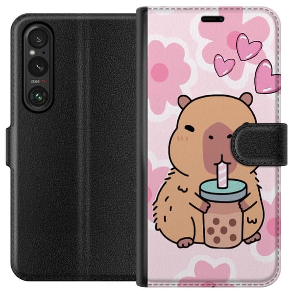 Sony Xperia 1 VI Tegnebogsetui Kawaii Capybara Hjerte Anime Stil Sød Design Dyremotiv TikTok Populær Gave Pige