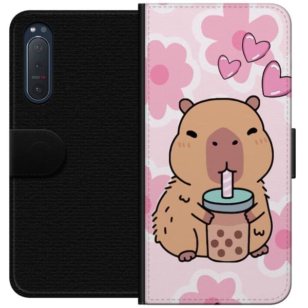 Sony Xperia 5 II Tegnebogsetui Kawaii Capybara Hjerte Anime Stil Sød Design Dyremotiv TikTok Populær Gave Pige
