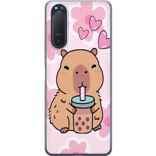 Sony Xperia 5 II Genomskinligt Skal Kawaii Capybara Hjärtan Anime Stil Söt Design Djurmotiv TikTok Populärt Present Tjej