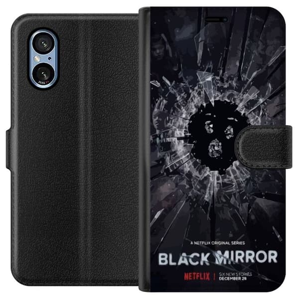 Sony Xperia 5 V Tegnebogsetui Black Mirror Sci-Fi Netflix Serie Dystopi Teknologi Cyberpunk Mørkt TV Videospil Tema