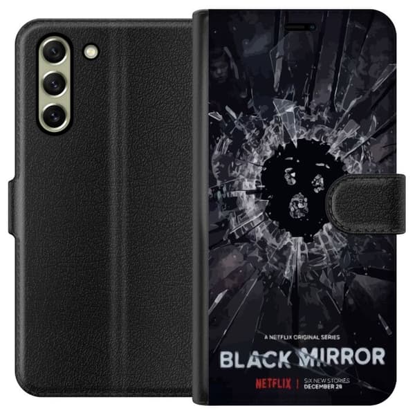 Samsung Galaxy S21 FE 5G Plånboksfodral Black Mirror Sci-Fi Netflix Serie Dystopi Teknik Cyberpunk Mörkt TV Spelmotiv