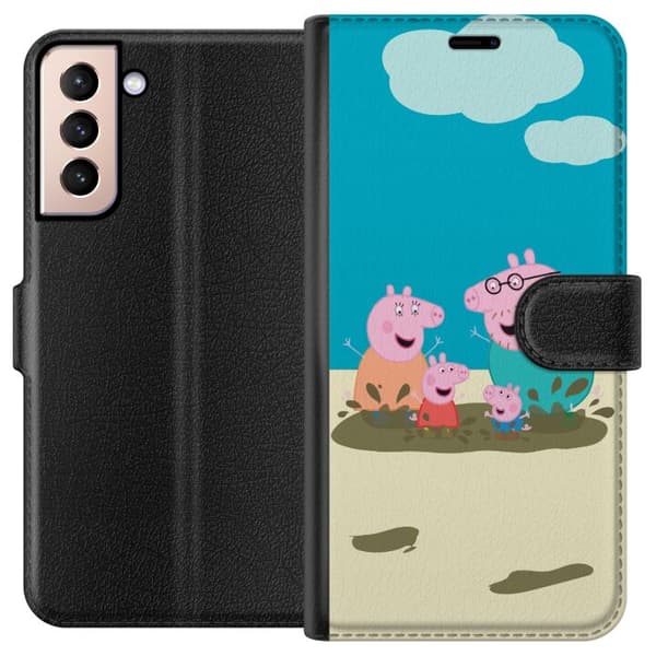 Samsung Galaxy S21 Plånboksfodral Greta Gris Familjen George Lerpöl Barnmotiv Serie Populär Barnkaraktär Glädje