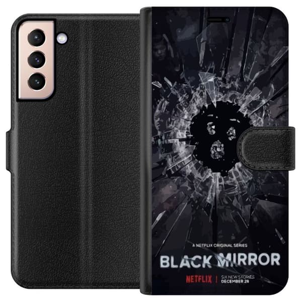 Samsung Galaxy S21 Plånboksfodral Black Mirror Sci-Fi Netflix Serie Dystopi Teknik Cyberpunk Mörkt TV Spelmotiv