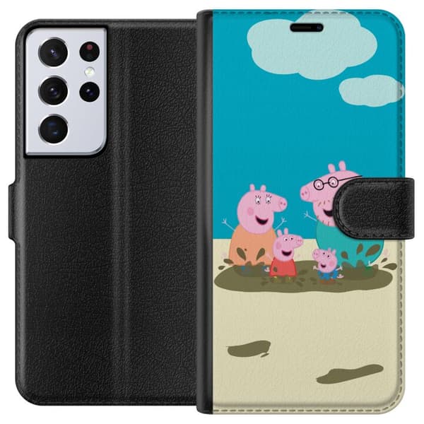 Samsung Galaxy S21 Ultra 5G Plånboksfodral Greta Gris Familjen George Lerpöl Barnmotiv Serie Populär Barnkaraktär Glädje