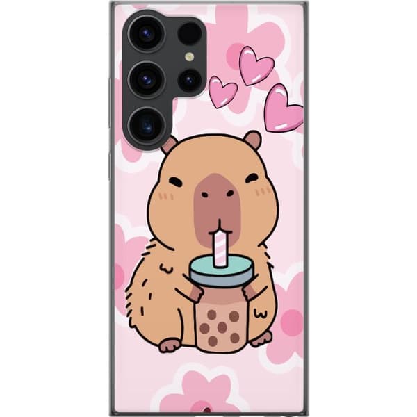 Samsung Galaxy S24 Ultra Gjennomsiktig deksel Kawaii Capybara Hjerteanime Stil Søt Design Dyretema TikTok Populær Gave Jente