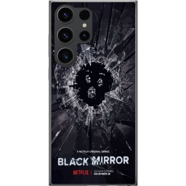 Samsung Galaxy S24 Ultra Gjennomsiktig deksel Black Mirror Sci-Fi Netflix Serie Dystopi Teknologi Cyberpunk Mørkt TV Videospill Tema