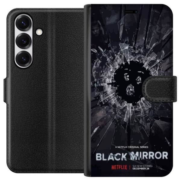 Samsung Galaxy S25 Lommeboketui Black Mirror Sci-Fi Netflix Serie Dystopi Teknologi Cyberpunk Mørkt TV Videospill Tema