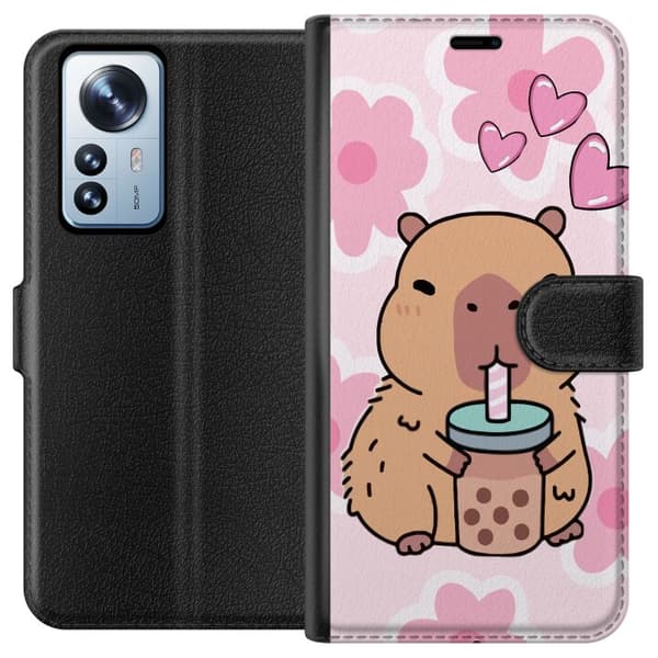 Xiaomi 12 Pro Plånboksfodral Kawaii Capybara Hjärtan Anime Stil Söt Design Djurmotiv TikTok Populärt Present Tjej