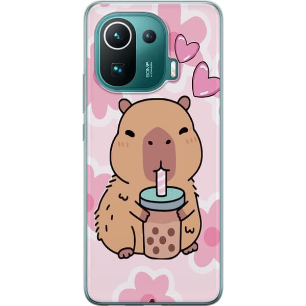 Xiaomi Mi 11 Pro Läpinäkyvä kuori Kawaii Capybara Sydän Anime-tyyli Söpö Suunnittelu Eläinaihe TikTok Suosittu Lahja Tyttö