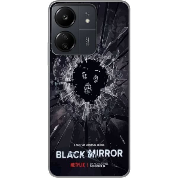 Xiaomi Redmi 13C Läpinäkyvä kuori Black Mirror Sci-Fi Netflix -sarja Dystopia Teknologia Cyberpunk Synkkä TV Videopeli Teema