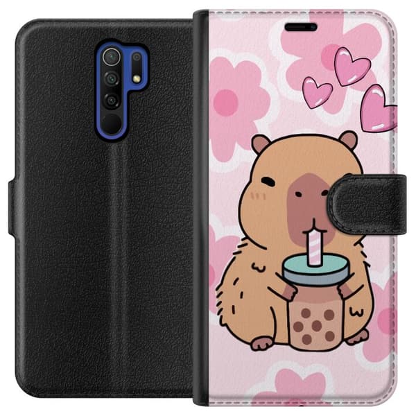 Xiaomi Redmi 9 Tegnebogsetui Kawaii Capybara Hjerte Anime Stil Sød Design Dyremotiv TikTok Populær Gave Pige